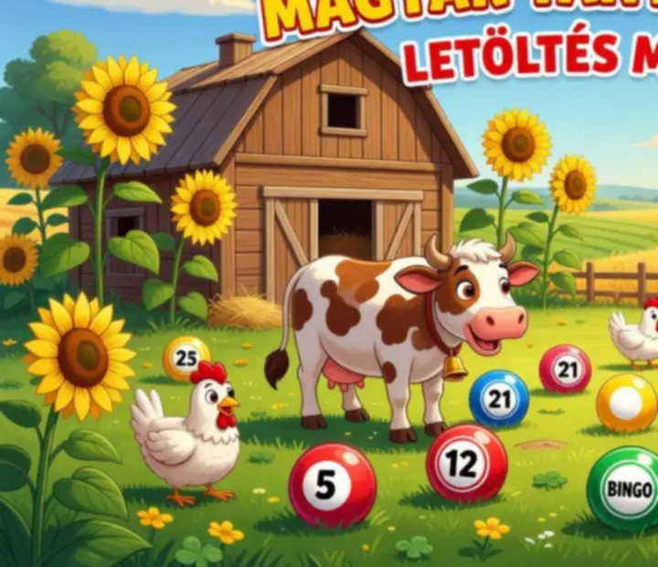 Rajzolt farm háttér napraforgókkal és sz bunka bingó golyókkal a Bingo Country Farm hangulatában